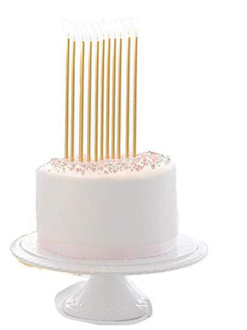 24 Count Party Long Thin Cake Candles Metallic Birthday Candles in Holders for Birthday Cakes Cupcake, Gold